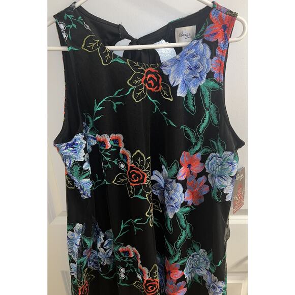Beige by ECI Black Floral Embroidery Sleeveless‎ A-Line Dress Size XL, New - Picture 5 of 6